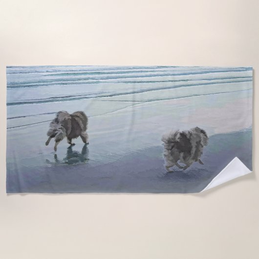 Keeshonds in de Seashore-schilderkunst Strandlaken (Voorkant)