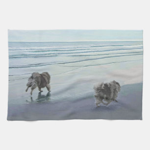 Keeshonds in de Seashore-schilderkunst Theedoek