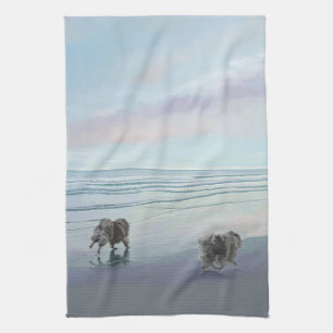 Keeshonds in de Seashore-schilderkunst Theedoek