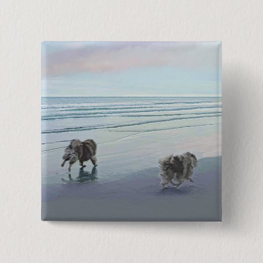 Keeshonds in de Seashore-schilderkunst Vierkante Button 5,1 Cm (Voorkant)