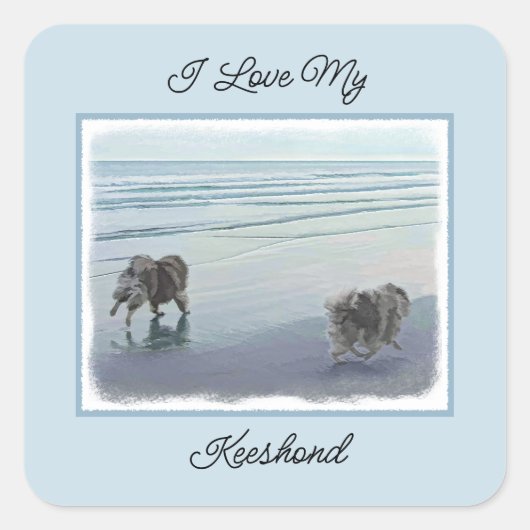 Keeshonds in de Seashore-schilderkunst Vierkante Sticker (Voorkant)
