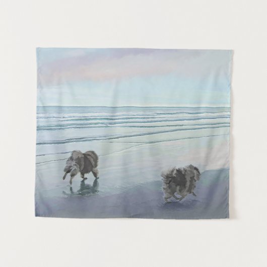 Keeshonds in de Seashore-schilderkunst Wandkleed (Voorkant (horizontaal))