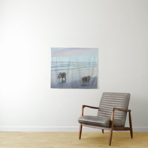 Keeshonds in de Seashore-schilderkunst Wandkleed