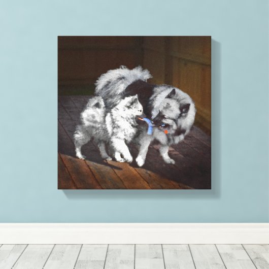 Keespap Playtime schilderen - Cute Original Dog Ar Canvas Afdruk (Insitu (Houten vloer))