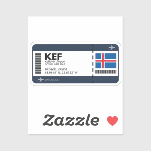 KEF Keflavik Boarding Pass - IJsland Ticket Sticker (Vel)