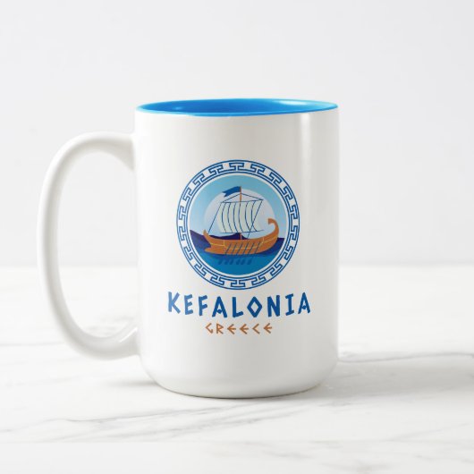 Kefalonia, Griekenland Grieks scheepsontwerp Tweekleurige Koffiemok (Links)