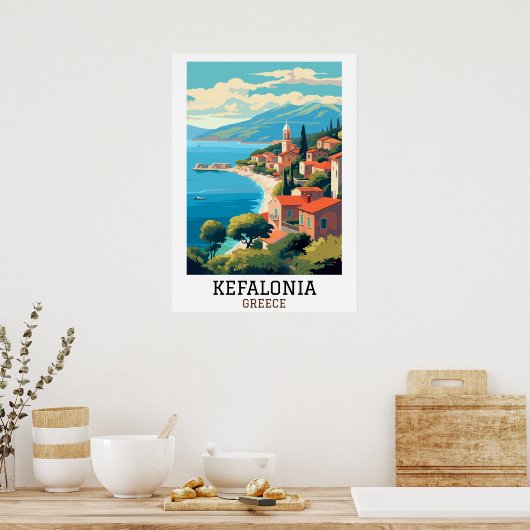 Kefalonia Griekenland Retro Vintage Reizen Poster (Keuken)