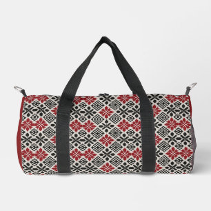 Keffiyeh Folk Pattern Duffle Bag – Rood Zwart Wit Plunjezak