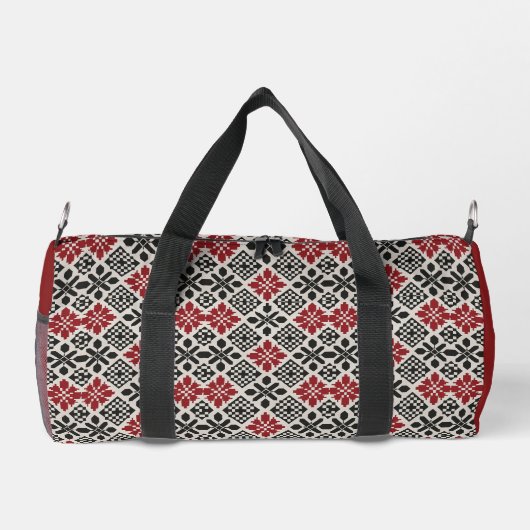 Keffiyeh Folk Pattern Duffle Bag – Rood Zwart Wit Plunjezak (Achterkant)