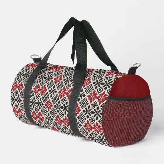 Keffiyeh Folk Pattern Duffle Bag – Rood Zwart Wit Plunjezak (Rechterhoek)