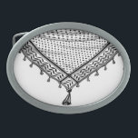 Keffiyeh Palestijnse sjaal Traditionele stof Gesp<br><div class="desc">Palestijnse / Arabische Keffiyeh zwart-witte sjaal ontworpen alsof gewikkeld rond de nek, element geïsoleerd op wit. De keffiyeh, ook bekend als een hatta, is een traditionele Arabische hoofdtooi. Historisch gezien werd het gedragen door nomadische gemeenschappen - of bedoeïenen - in het historische Palestina. Het is meestal gemaakt van katoen en...</div>