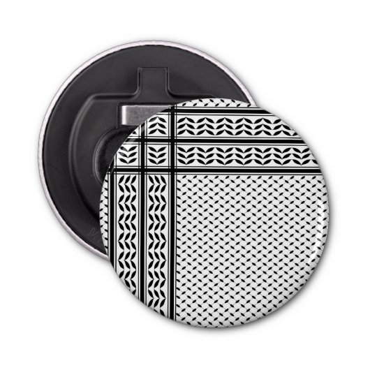 Keffiyeh Symbool van het Palestijnse Verzetspatroo Button Flesopener (Voorkant)