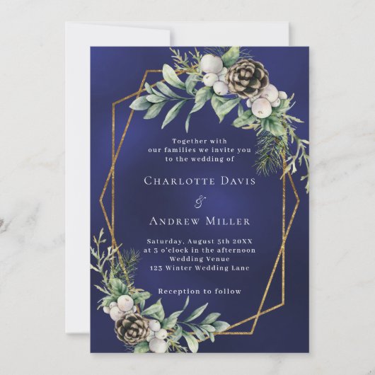 Kegeldennengroen goud geometrische blauwe bruiloft kaart (Voorkant)