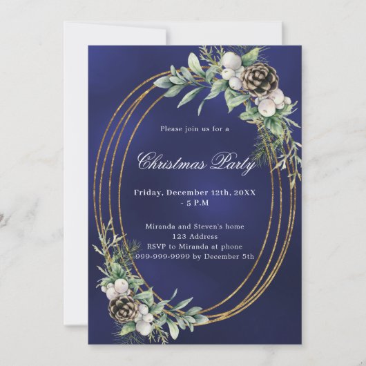 Kegeldennengroen goud lijst blauw Kerstfeest Kaart (Voorkant)