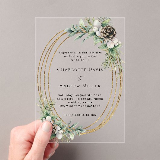 Kegeldennengroen gouden lijst duidelijke bruiloft acryl uitnodigingen (Insitu (Draagbaar))