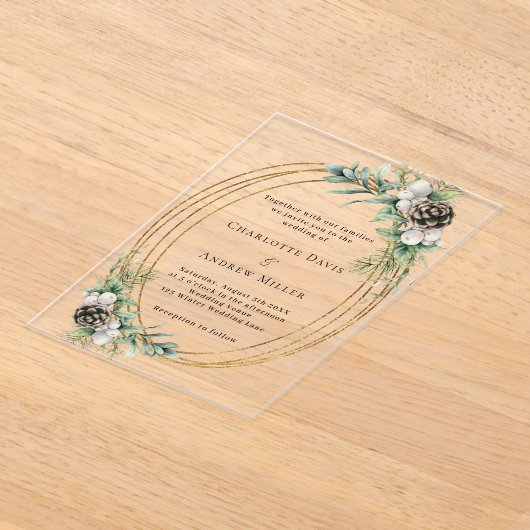 Kegeldennengroen gouden lijst duidelijke bruiloft acryl uitnodigingen (Laagn)