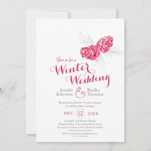 Kegels art rood grijs winter bruiloft foto kaart (Voorkant)