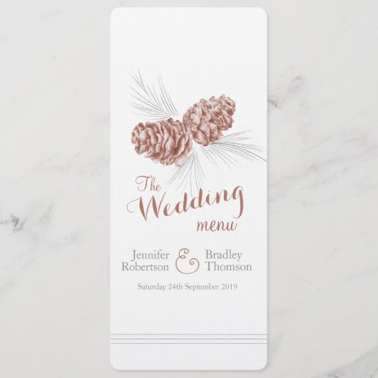 Kegels bruin grijs winter bruiloft diner menu (Voorkant)