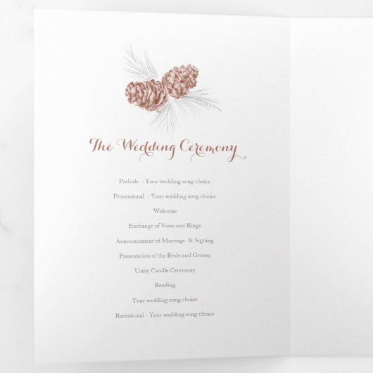 Kegels bruin grijs winter herfst bruiloft drieluik programma (Binnenzijde eerst)