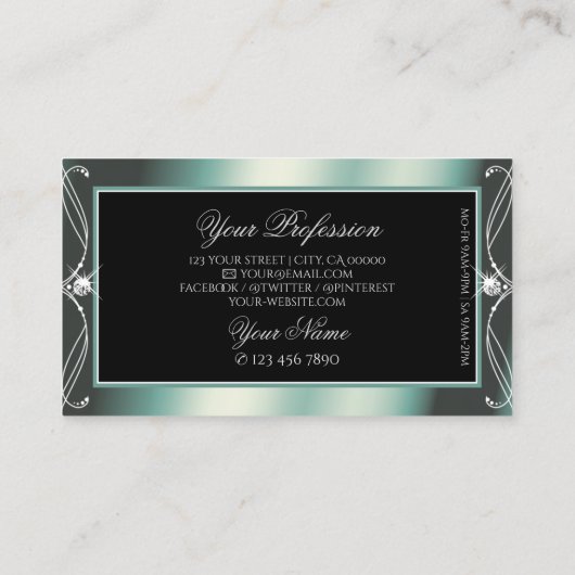 Kegelvormige  zwarte en Blauwgroen Sparkle Diamond Visitekaartje (Achterkant)