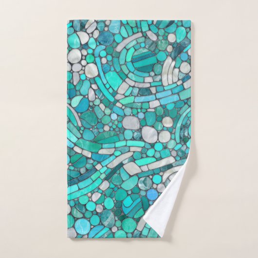 Keien Mozaïek Kunst - Aquamarijn en Parel Bad Handdoek (Handdoek)