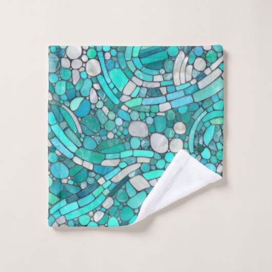 Keien Mozaïek Kunst - Aquamarijn en Parel Bad Handdoek (Wasdoekje)