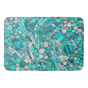 Keien Mozaïek Kunst - Aquamarijn en Parel Badmat