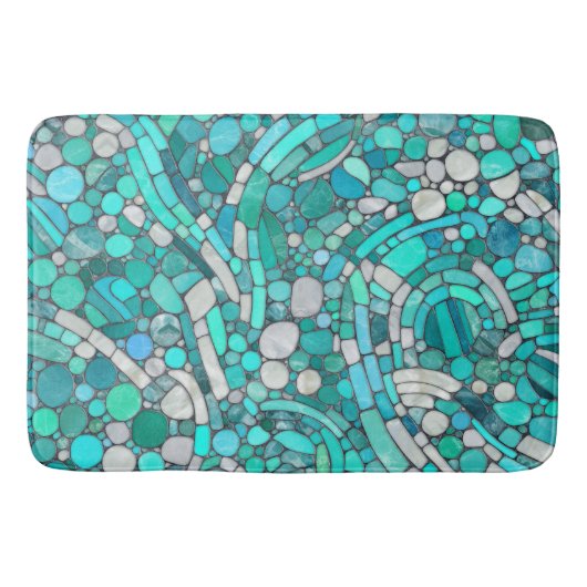 Keien Mozaïek Kunst - Aquamarijn en Parel Badmat (Voorkant)
