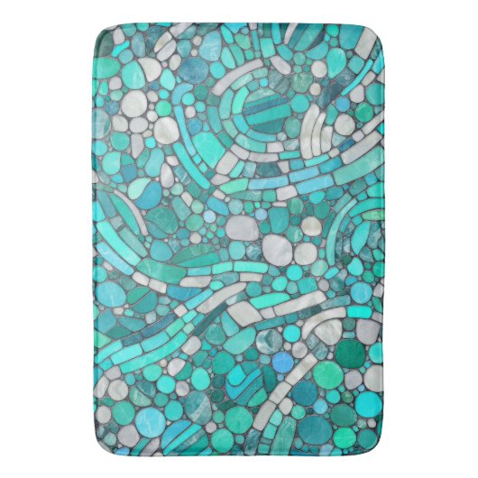 Keien Mozaïek Kunst - Aquamarijn en Parel Badmat (Voorkant Verticaal)