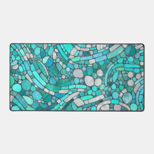 Keien Mozaïek Kunst - Aquamarijn en Parel Bureaumat (Voorkant)