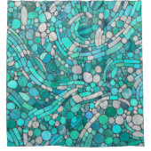 Keien Mozaïek Kunst - Aquamarijn en Parel Douchegordijn (Voorkant)