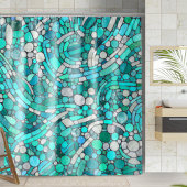 Keien Mozaïek Kunst - Aquamarijn en Parel Douchegordijn