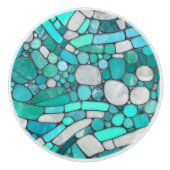 Keien Mozaïek Kunst - Aquamarijn en Parel Keramische Knop (Voorkant)