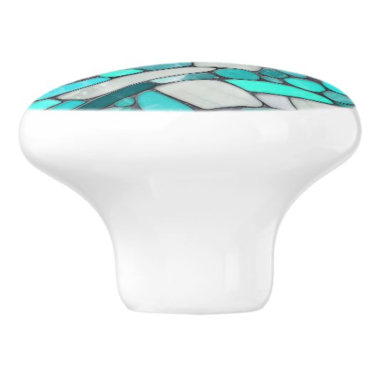 Keien Mozaïek Kunst - Aquamarijn en Parel Keramische Knop (Zijkant)