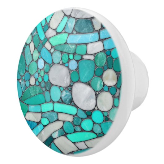 Keien Mozaïek Kunst - Aquamarijn en Parel Keramische Knop (Rechts)