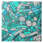 Keien Mozaïek Kunst - Aquamarijn en Parel Tegeltje (Voorkant)