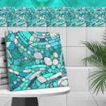 Keien Mozaïek Kunst - Aquamarijn en Parel Tegeltje<br><div class="desc">Keien Mozaïek Kunst - Aquamarijn en Parel</div>