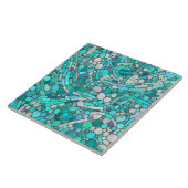 Keien Mozaïek Kunst - Aquamarijn en Parel Tegeltje (Zijkant)