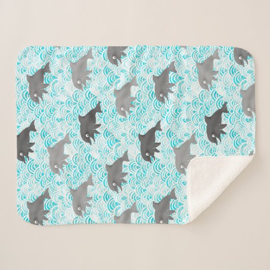 Keiki Waterverf Dolphin Wave Allover Sherpa Deken (Voorkant (horizontaal))