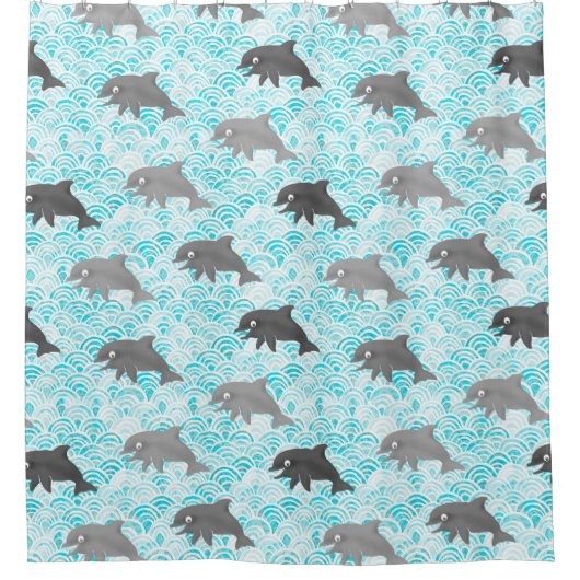 Keiki Waterverf Dolphin Wave Douchegordijn (Voorkant)