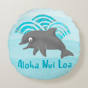 Keiki Waterverf Dolphin Wave Engineer Omkeerbaar Rond Kussen