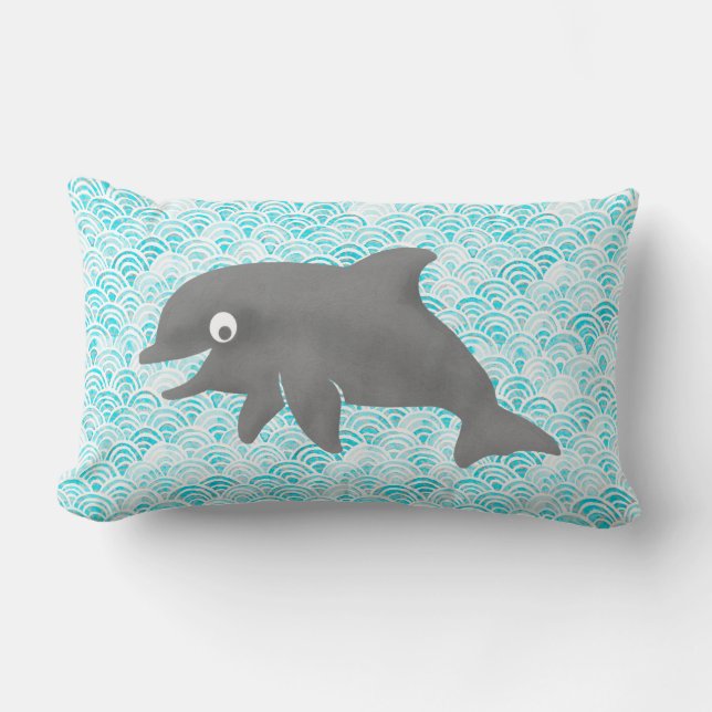 Keiki Waterverf Dolphin Wave Omkeerbaar Kussen (Voorkant)