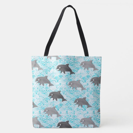 Keiki Waterverf Dolphin Wave Omkeerbaar Tote Bag (Voorkant)