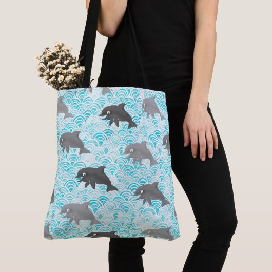 Keiki Waterverf Dolphin Wave Omkeerbaar Tote Bag (Dichtbij)