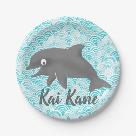 Keiki Waterverf Dolphin Wave Papieren Bordje (Voorkant)