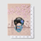 Keiko Kokeshi Doll Blue Kimono Geisha Beige Insert Vellum Uitnodigingen (Offset (Uitnodiging))