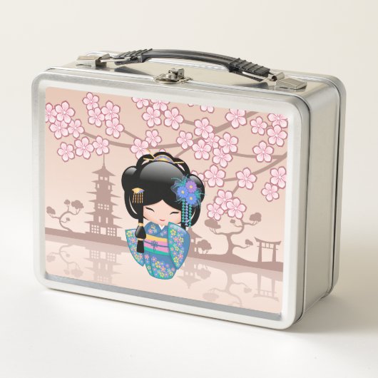 Keiko Kokeshi Doll - Blue Kimono Geisha Girl (Voorkant)