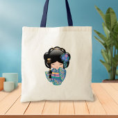 Keiko Kokeshi Doll - Blue Kimono Geisha Girl 2 Tote Bag