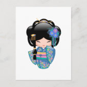 Keiko Kokeshi Doll - Blue Kimono Geisha Girl Briefkaart (Voorkant)