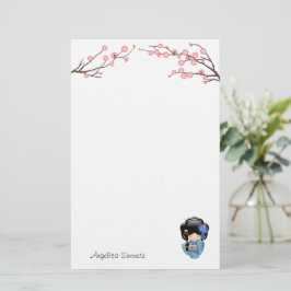 Keiko Kokeshi Doll - Blue Kimono Geisha Girl Briefpapier